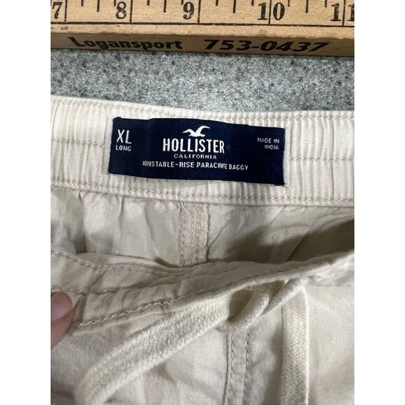 Hollister Adjustable Rise Parachute Baggy Utility Pants Cream Y2K Men XL NEW - Picture 4 of 13